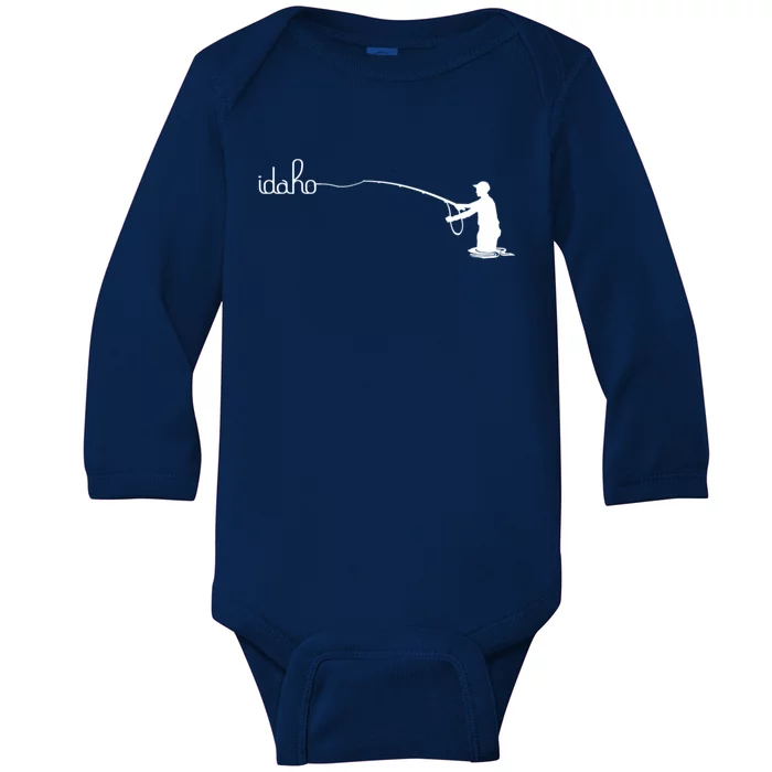 Fly Fish Idaho With White Text Trout Fishing Baby Long Sleeve Bodysuit