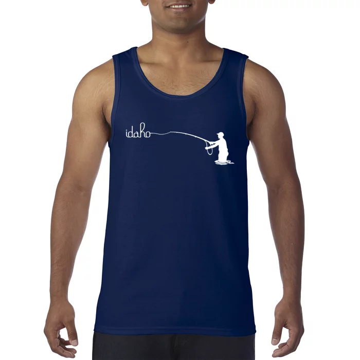 Fly Fish Idaho With White Text Trout Fishing Tank Top