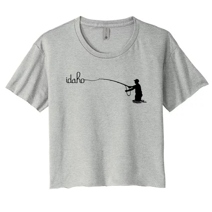 Fly Fish Idaho With White Text Trout Fishing Women's Crop Top Tee