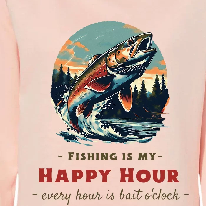 Funny Fishing Is My Happy Hour Womens California Wash Sweatshirt