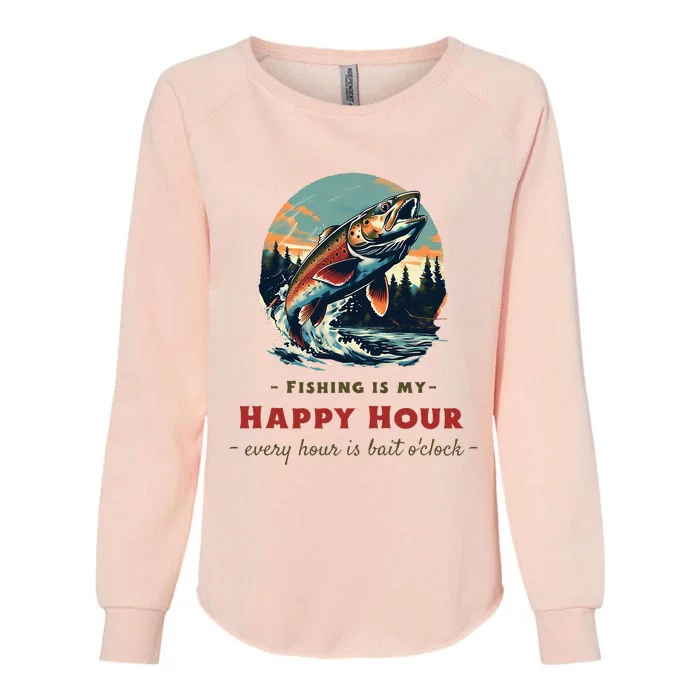 Funny Fishing Is My Happy Hour Womens California Wash Sweatshirt