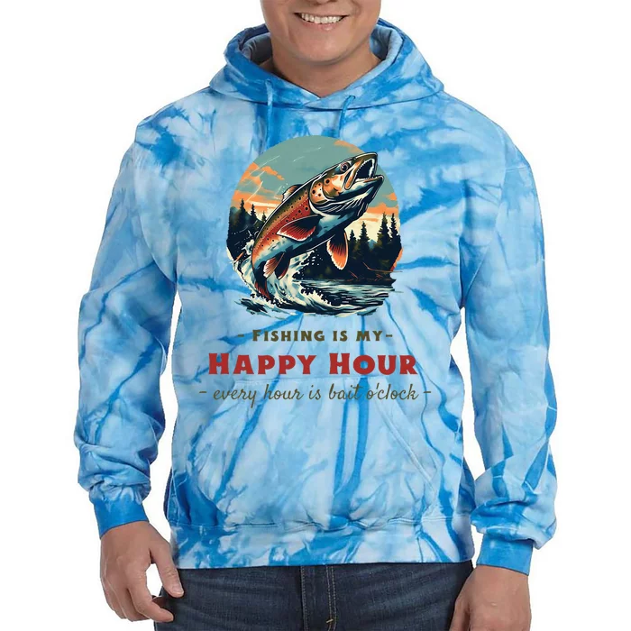 Funny Fishing Is My Happy Hour Tie Dye Hoodie