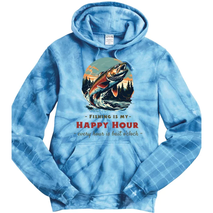 Funny Fishing Is My Happy Hour Tie Dye Hoodie