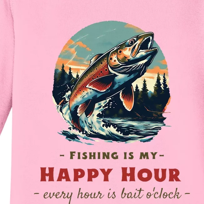 Funny Fishing Is My Happy Hour Baby Long Sleeve Bodysuit