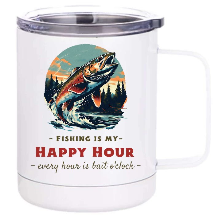 Funny Fishing Is My Happy Hour Front & Back 12oz Stainless Steel Tumbler Cup