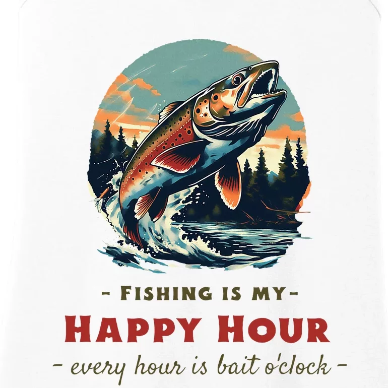 Funny Fishing Is My Happy Hour Ladies Essential Tank