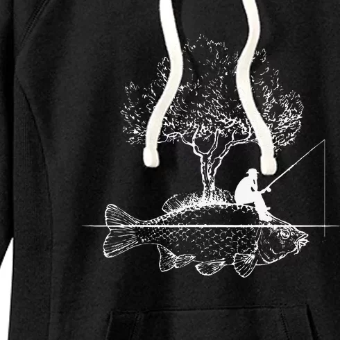 Fishing Fish Island Art Surreal Funny Carp Fisherman Gift Women's Fleece Hoodie