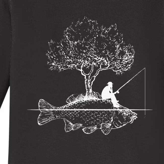 Fishing Fish Island Art Surreal Funny Carp Fisherman Gift Baby Long Sleeve Bodysuit