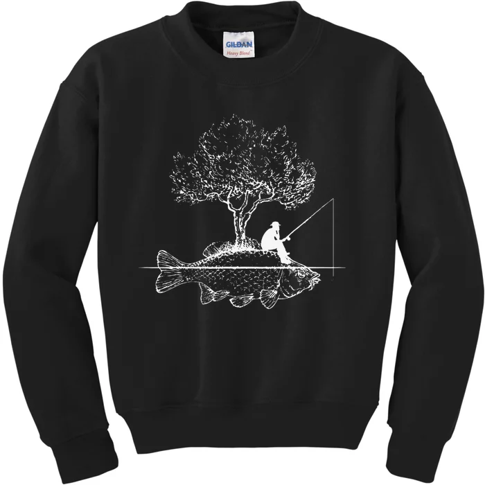 Fishing Fish Island Art Surreal Funny Carp Fisherman Gift Kids Sweatshirt