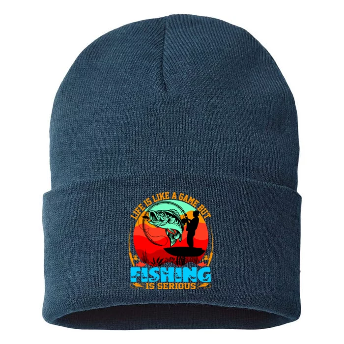 Funny Fishing Is Serious Sustainable Knit Beanie