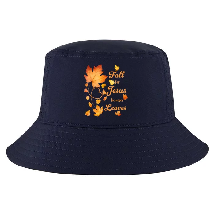 Fall For Jesus He Never Leave Beautiful Fall Leaves Cool Comfort Performance Bucket Hat