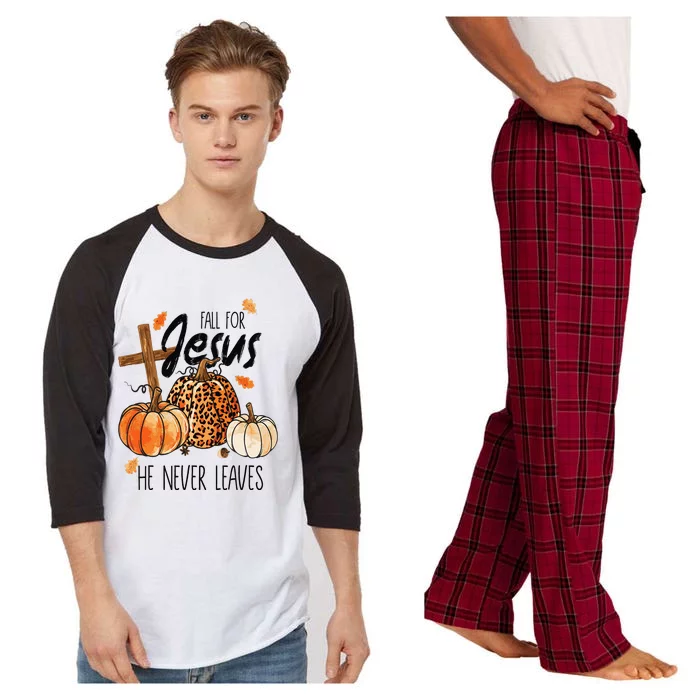 Fall For Jesus He Never Leaves Autumn Christian Prayers Raglan Sleeve Pajama Set