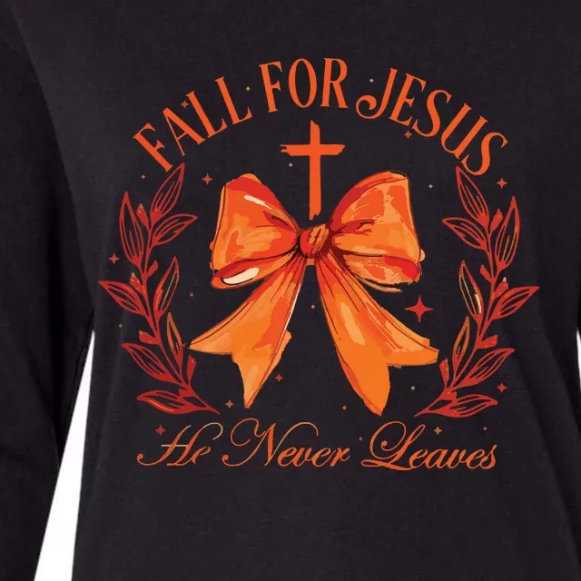 Fall For Jesus He Leaves Leaves Womens Cotton Relaxed Long Sleeve T-Shirt