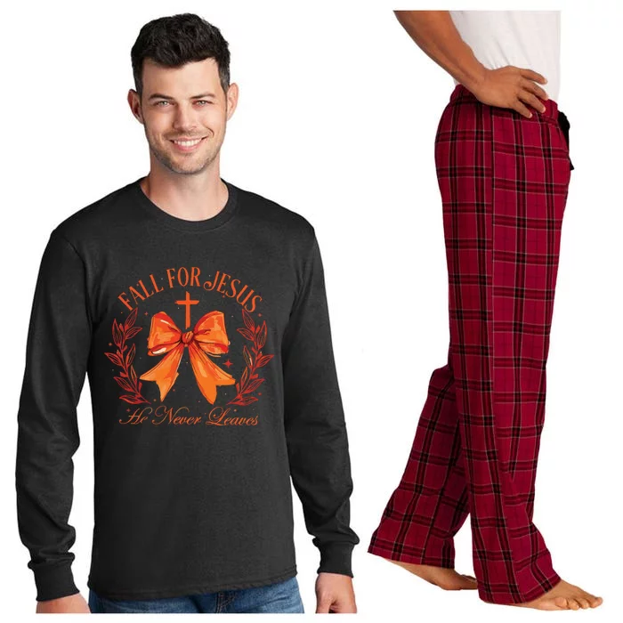 Fall For Jesus He Leaves Leaves Long Sleeve Pajama Set