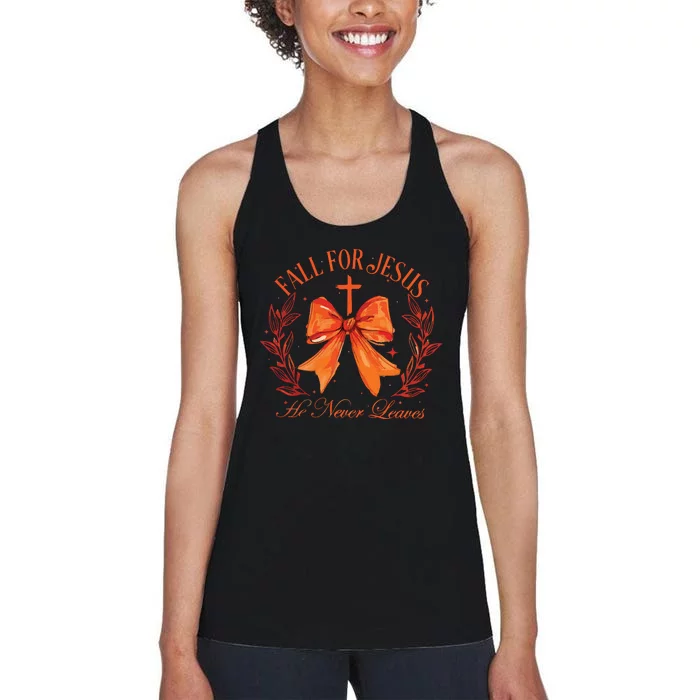 Fall For Jesus He Leaves Leaves Women's Racerback Tank