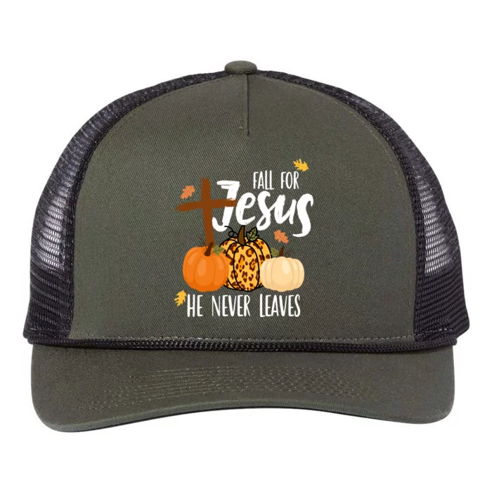 Fall For Jesus He Never Leaves Cross Pumpkin Retro Rope Trucker Hat Cap