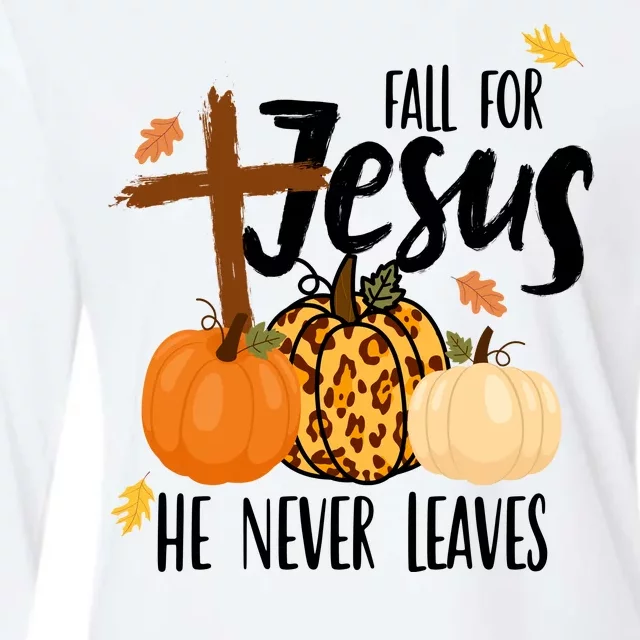 Fall For Jesus He Never Leaves Cross Pumpkin Womens Cotton Relaxed Long Sleeve T-Shirt