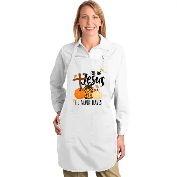 Fall For Jesus He Never Leaves Cross Pumpkin Full-Length Apron With Pocket