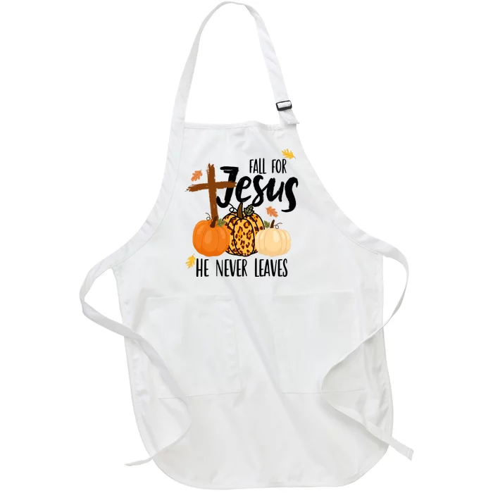 Fall For Jesus He Never Leaves Cross Pumpkin Full-Length Apron With Pocket