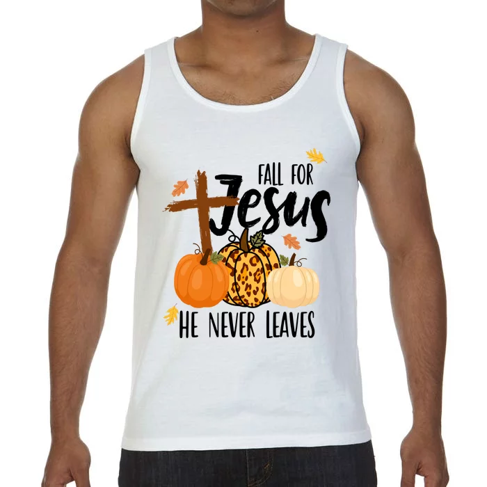 Fall For Jesus He Never Leaves Cross Pumpkin Comfort Colors® Tank Top