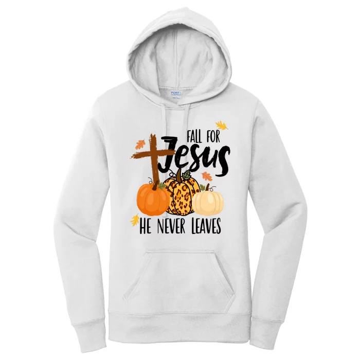 Fall For Jesus He Never Leaves Cross Pumpkin Women's Pullover Hoodie