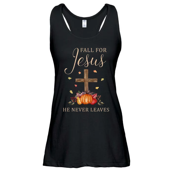 Fall For Jesus He Never Leaves Autumn Thanksgiving Ladies Essential Flowy Tank