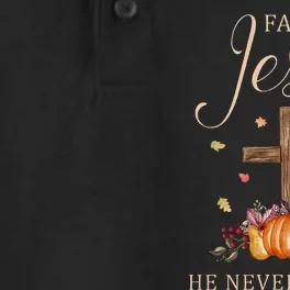 Fall For Jesus He Never Leaves Autumn Thanksgiving Dry Zone Grid Performance Polo