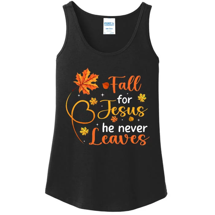 Fall For Jesus He Never Leaves Leaves Autumn Ladies Essential Tank