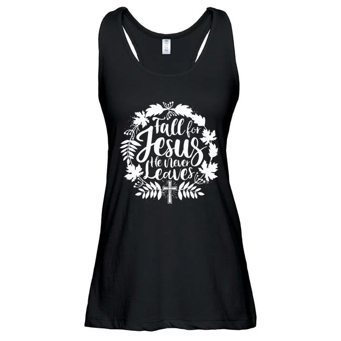 Fall For Jesus He Never Leaves Autumn Christian Thanksgiving Ladies Essential Flowy Tank