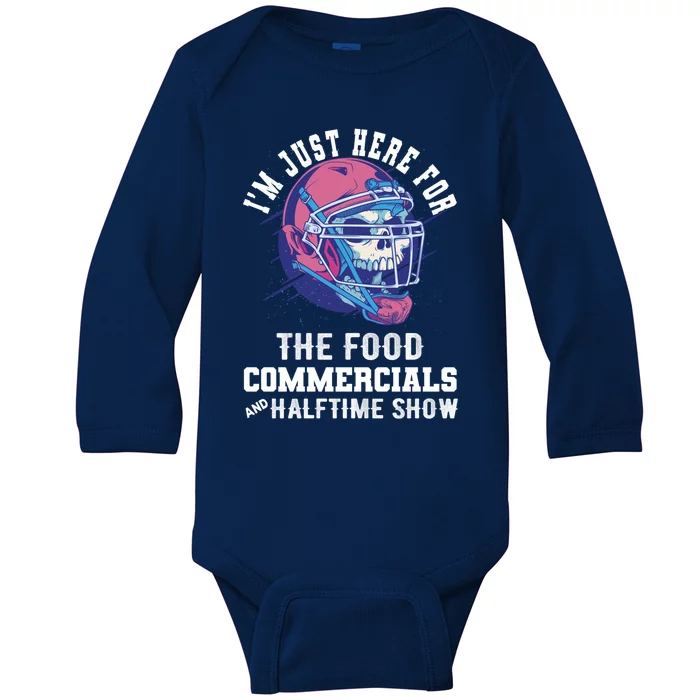 Funny Football Just Here For Food Commercials Halftime Show Gift Baby Long Sleeve Bodysuit