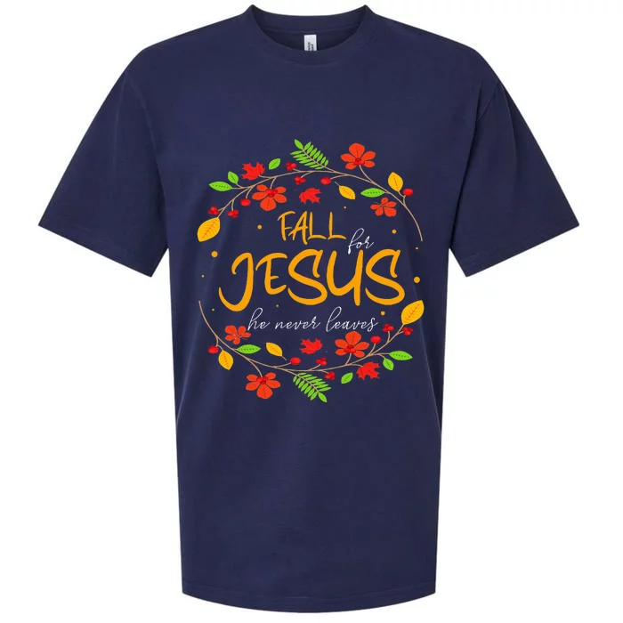 Fall For Jesus He Never Leaves Thanksgiving Leaves Faith Sueded Cloud Jersey T-Shirt