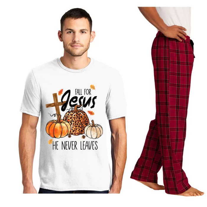 Fall For Jesus He Never Leaves Thanksgiving Autumn Pajama Set