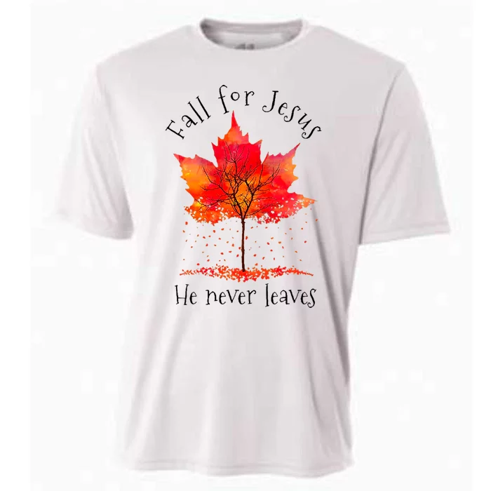 Fall For Jesus He Never Leaves Fall Thanksgiving Cooling Performance Crew T-Shirt