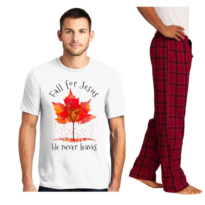 Fall For Jesus He Never Leaves Fall Thanksgiving Pajama Set