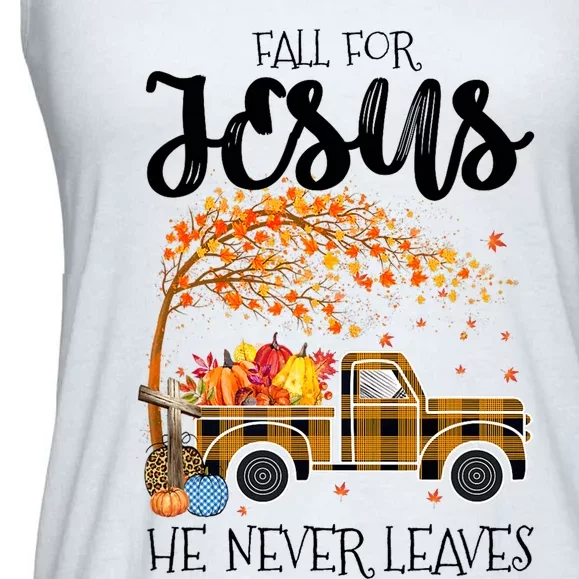 Fall For Jesus He Never Leaves Thanksgiving Cross Jesus Ladies Essential Flowy Tank