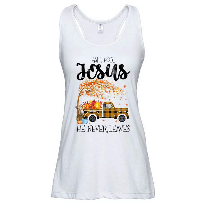 Fall For Jesus He Never Leaves Thanksgiving Cross Jesus Ladies Essential Flowy Tank