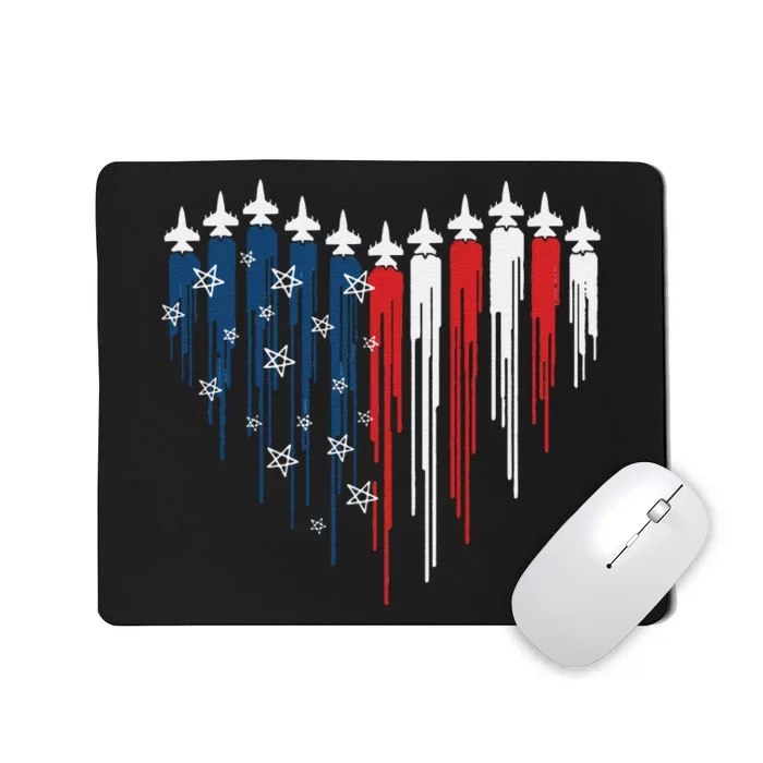 Funny Fighter Jet Airplane American Flag Heart Gift Mousepad