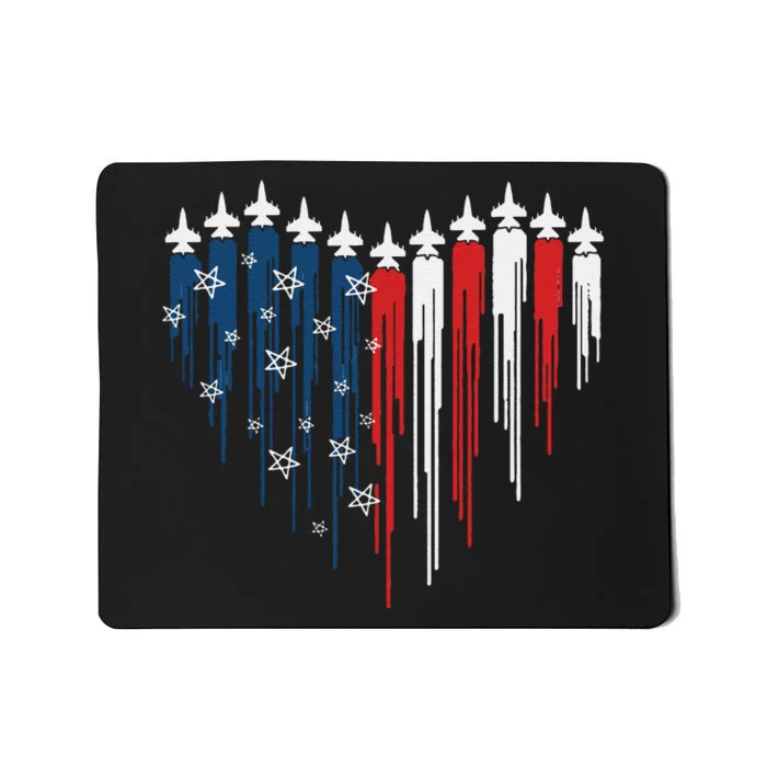 Funny Fighter Jet Airplane American Flag Heart Gift Mousepad