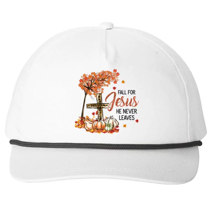 Fall For Jesus He Never Leaves Pumpkin Autumn Thanksgiving Snapback Five-Panel Rope Hat