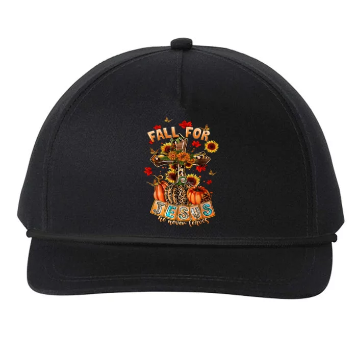 Fall For Jesus He Never Leaves Pumpkin Sunflower Christian Snapback Five-Panel Rope Hat