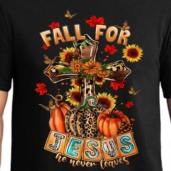 Fall For Jesus He Never Leaves Pumpkin Sunflower Christian Pajama Set