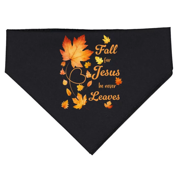 Fall For Jesus He Never Leave Beautiful Fall Leaves Gift USA-Made Doggie Bandana