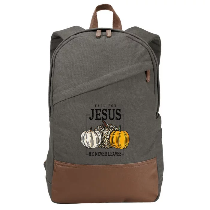 Fall for Jesus He Never Leaves Christian Faith Jesus Autumn Cotton Canvas Backpack