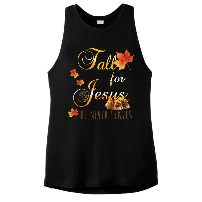 Fall For Jesus He Never Leaves Christian Autumn Season Ladies Tri-Blend Wicking Tank