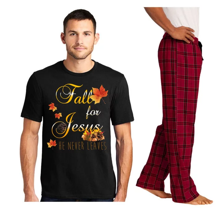 Fall For Jesus He Never Leaves Christian Autumn Season Pajama Set