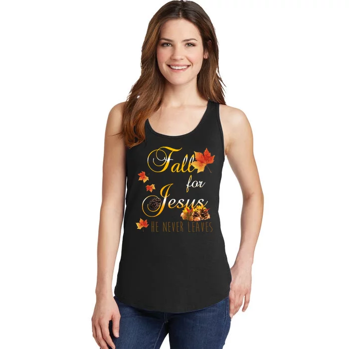 Fall For Jesus He Never Leaves Christian Autumn Season Ladies Essential Tank