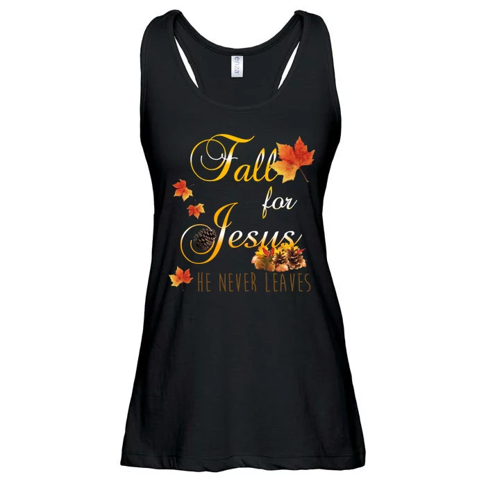 Fall For Jesus He Never Leaves Christian Autumn Season Ladies Essential Flowy Tank