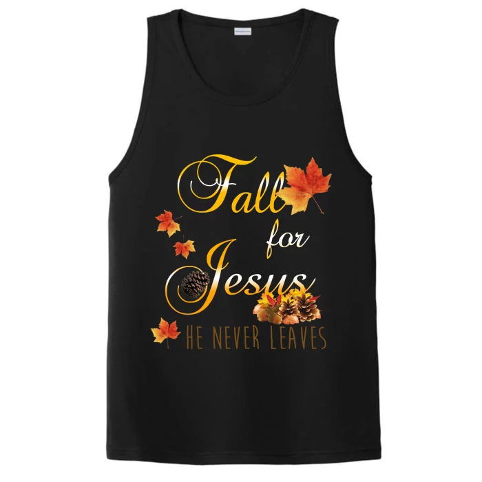 Fall For Jesus He Never Leaves Christian Autumn Season Performance Tank