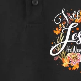 Fall For Jesus He Never Leaves Cute Fall Thanksgiving Dry Zone Grid Performance Polo