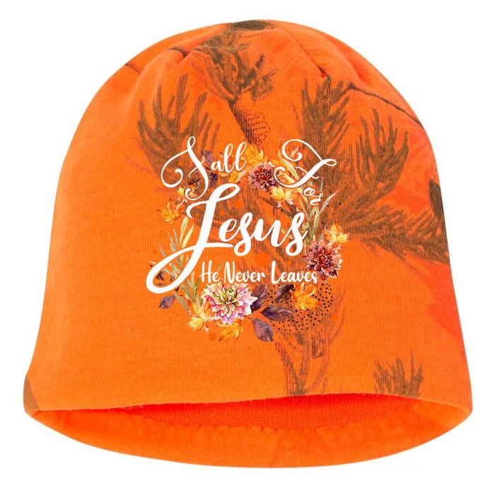 Fall For Jesus He Never Leaves Cute Fall Thanksgiving Kati - Camo Knit Beanie